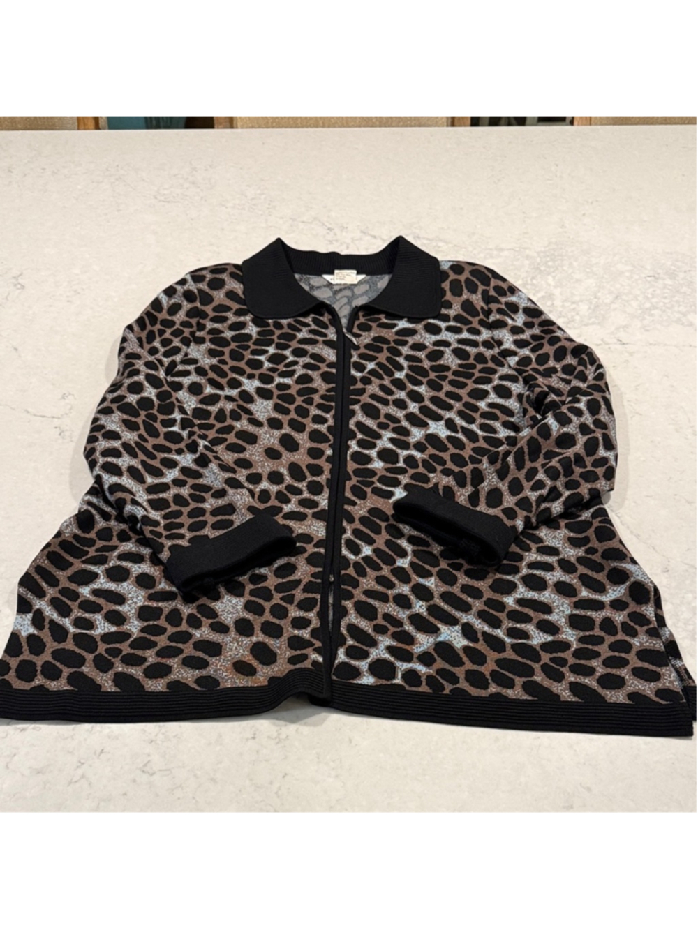 Misook Vintage Animal Print Cardigan Full Zip size 2X Brown Black